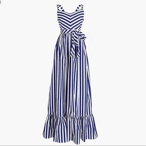 J.CREW STRIPED RUFFLE COTTON MAXI DRESS